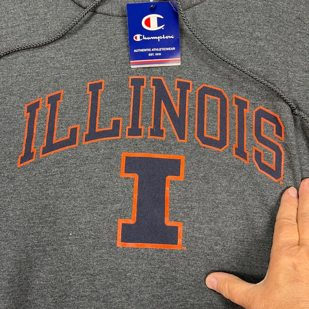 University of Illinois Fighting Illini Champion Hoodie Mens M Gray Fleece NCAA - Picture 7 of 14